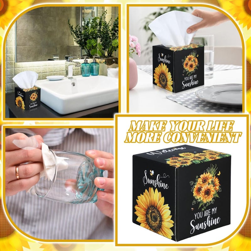 Fourluoo 12 Pack Summer Sunflower Facial Tissues Cube Boxes 600 Sheets 3 Ply Small Square Face Tissues Bulk for Summer Car Bedroom Supplies - Image 5